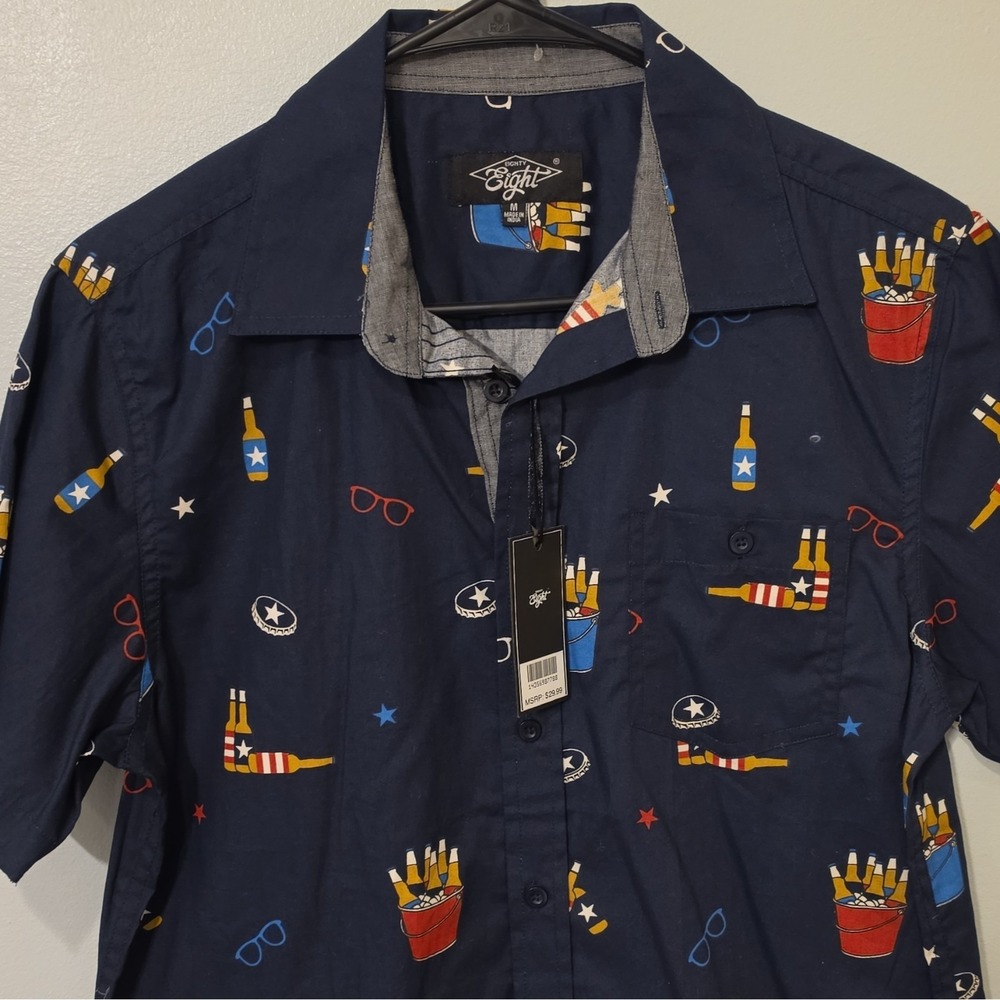 Eighty Eight Men's Woven Cotton SS Button-Up Graphic Print Spread Collar M #261 - Picture 4 of 9